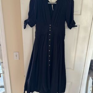 Free People Black Midi Dress with Button Detail